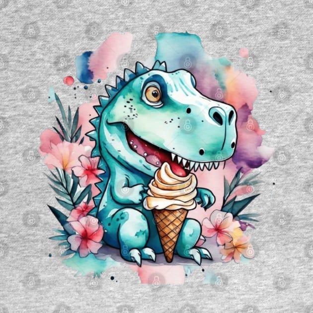 Dinosaur gift ideas dinosaur eating ice cream ,cute dino trex eating ice cream gift ideas by WeLoveAnimals